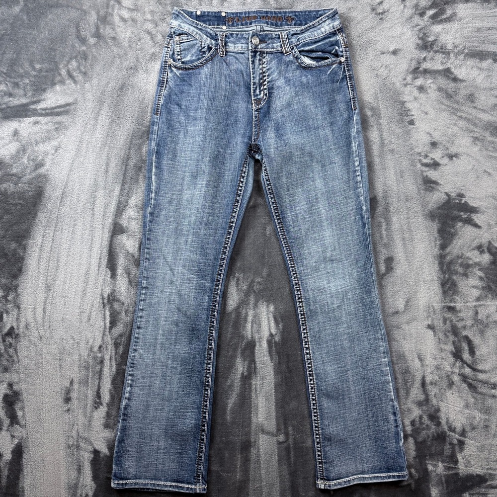 Live Hard Bootcut Jeans Womens 8 Blue Embroidered Southwestern Mid Rise Denim